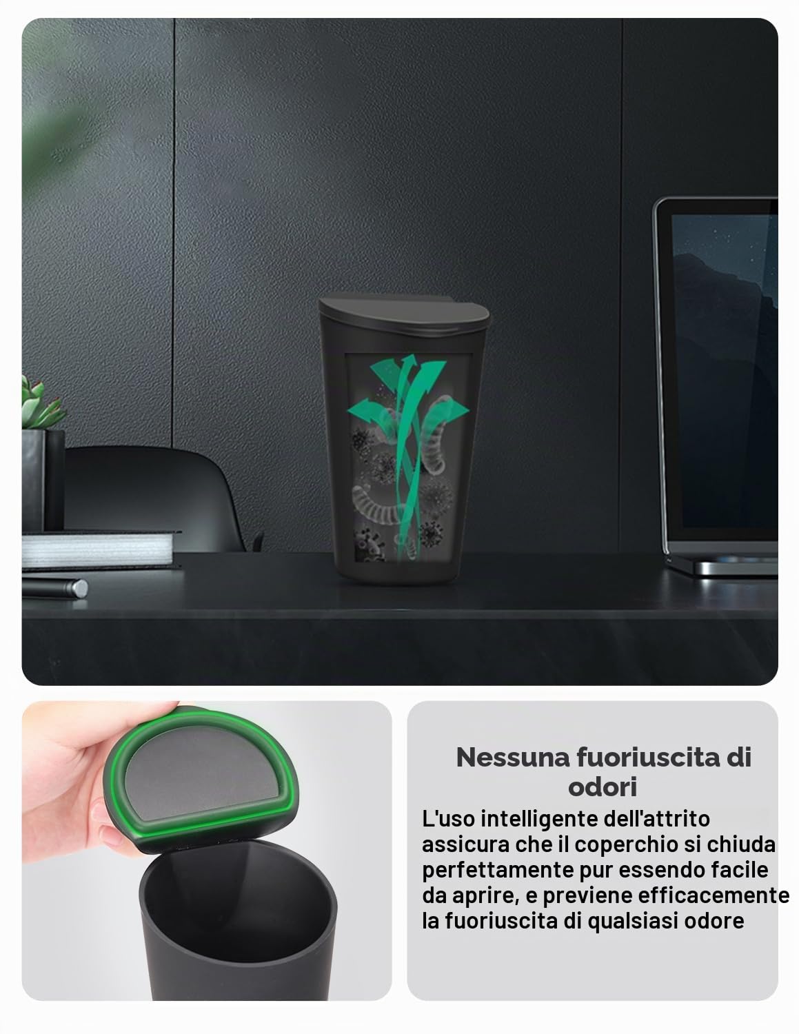 BMZX Pattumiera per auto con coperchio, piccolo portabicchieri, tasca per porta, bidone della spazzatura per auto, casa, ufficio, nero, confezione da 1