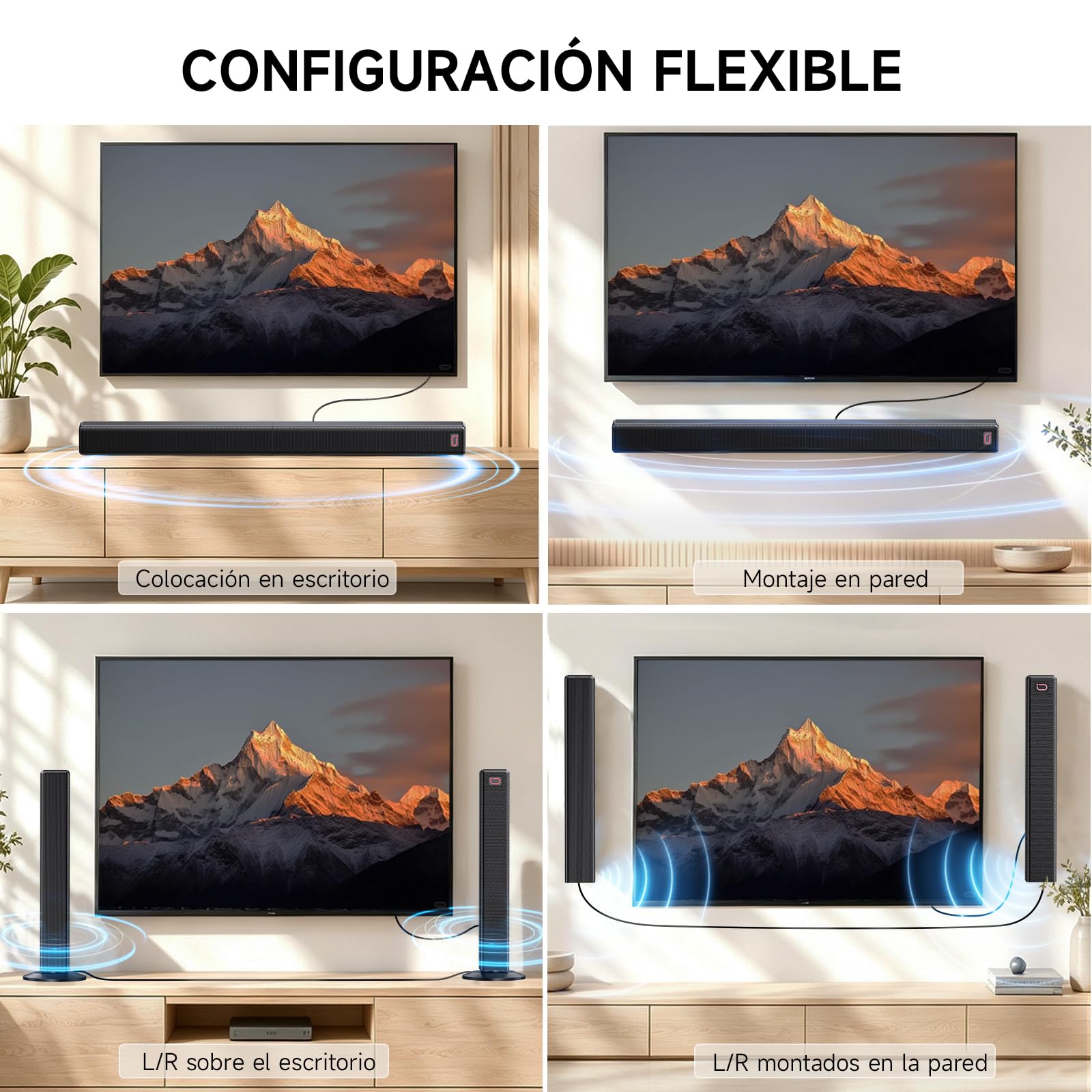 JYX 2.1ch Barra de Sonido para TV, 2026 Upgrade 120W 2 en 1 Desmontable, Barras Altavoces Bluetooth 5.3 con ARC/Opt/AUX, Graves Ajustables (4 Altavoces + 2 Tubos Reflex)