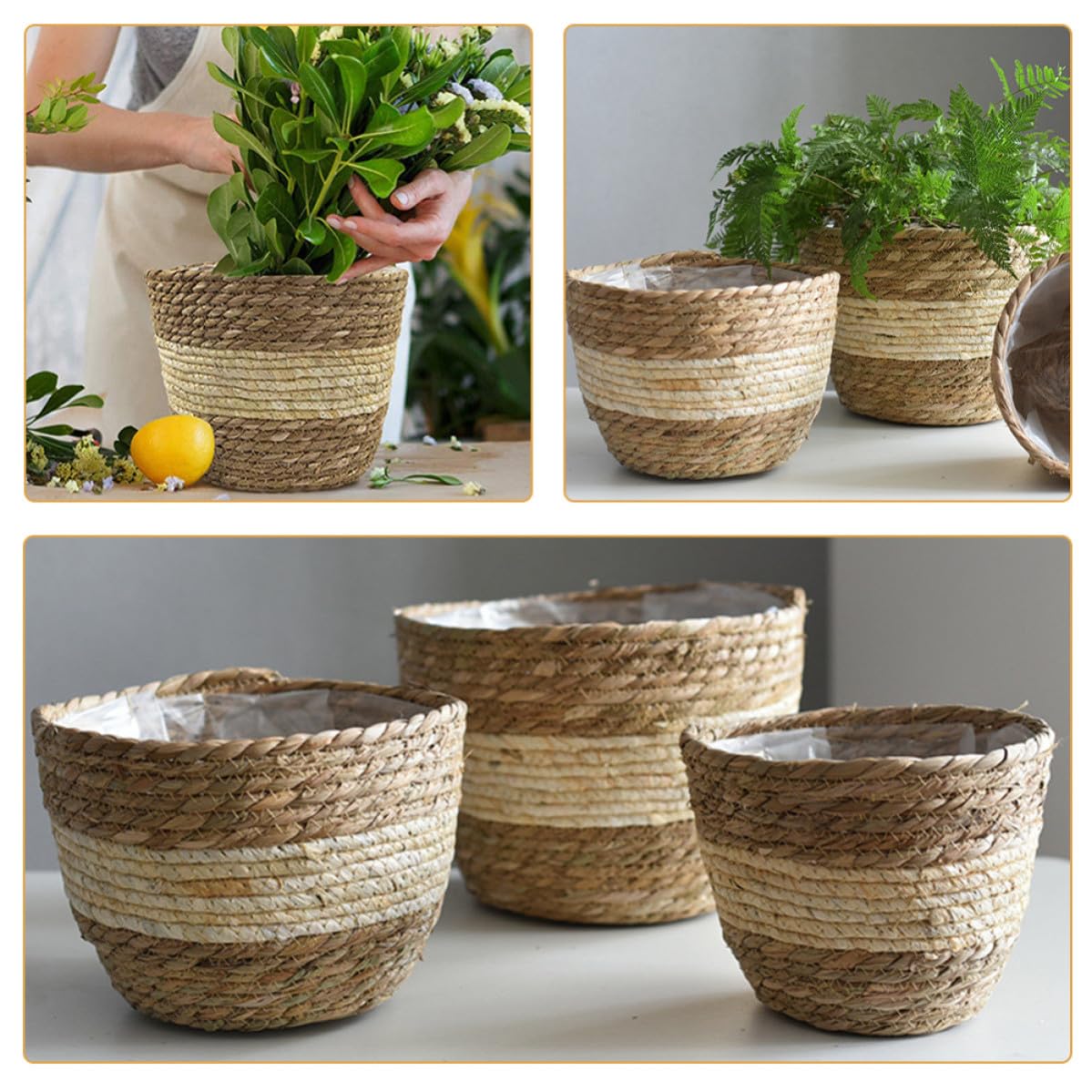 ABOOFAN 3 Piezas Cesta de Flores Tejida, PVC y Hierba