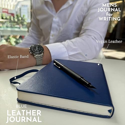 Miniatura 4 de SETTINI Diario de escritura A5, tapa dura de cuero vegano, páginas rayadas de 4.23 ozm, cuaderno profesional lazo para bolígrafo y caja de regalo