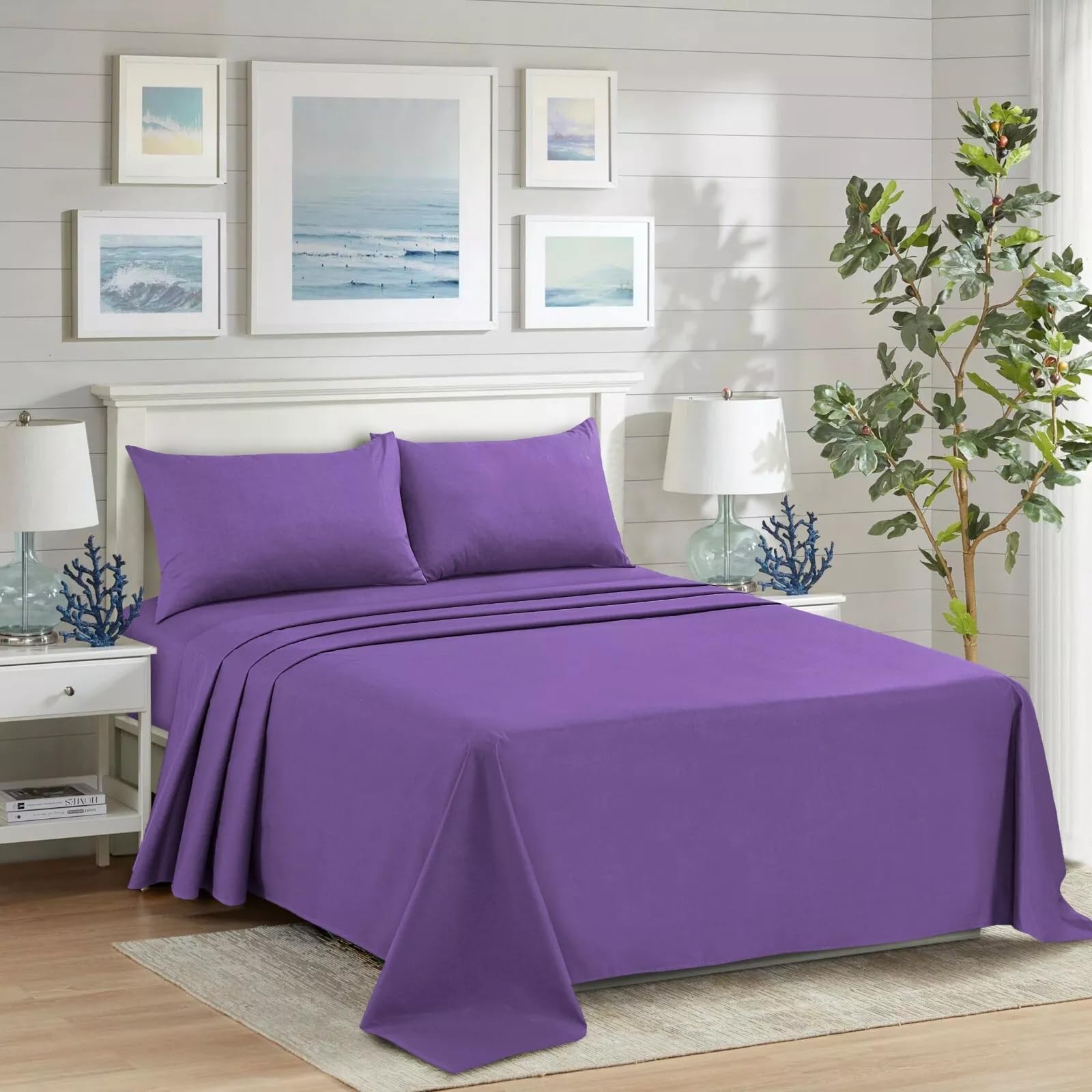Black Horse Surrey Purple Black Horse Flat Sheet - Poly Cotton Easy Care Soft Brushed Microfibre Fabric - Wrinkle, Shrinkage And Fade Resistant | Hotel Quality Bedding Sheet