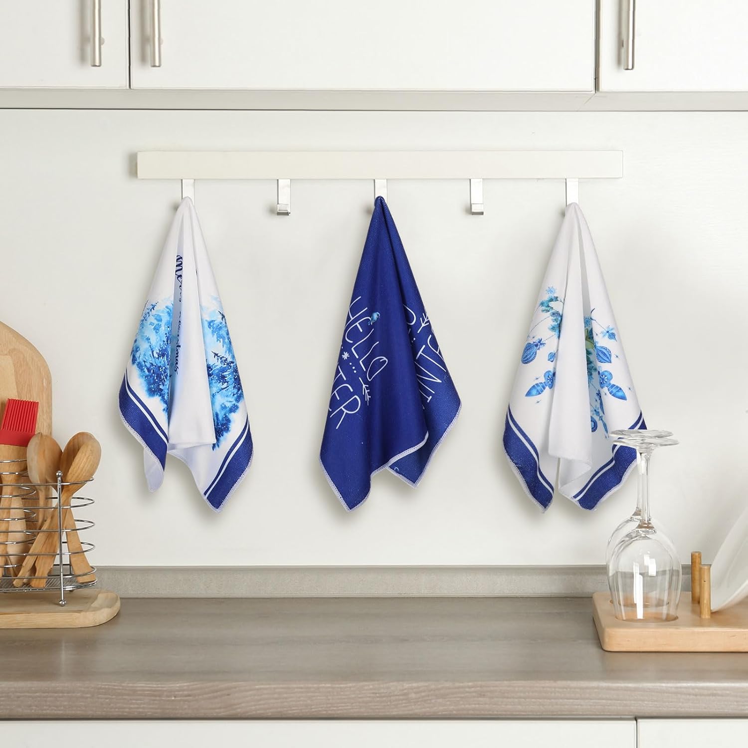 Geyoga 6 Pcs Winter Kitchen Towels Snowman Dish Hand Towels Blue White Truck Absorbent Tea Dishcloths for Winter Holiday Home Bathroom Kitchen Decor Housewarming Gifts, 16 x 24 Inch - Image 4