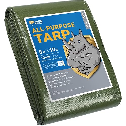 GUARD SHIELD Heavy Duty Tarp 8x10 Feet Green Multi Purpose Thick Waterproof Poly Tarp Cover 10mil