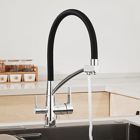 Plantex Brass Kitchen Sink Tap | Spring Pull Out tap for Kitchen Sink | Sink Tap with Dual Function with 360 degree Swivel Spout Kitchen Faucet-(Black & Chrome)