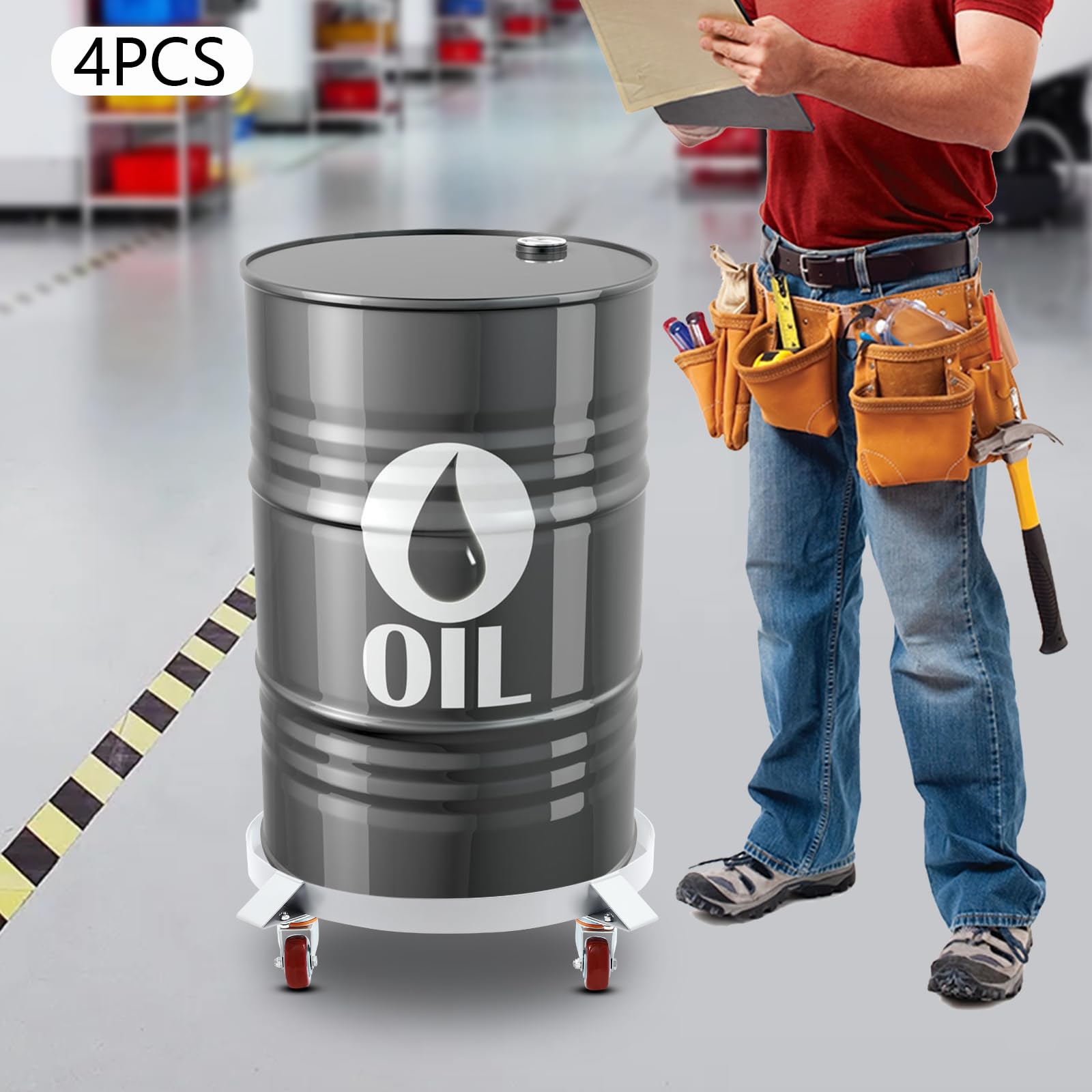 LIAPDG Q235 Steel Drum Dolly Stand, 55 Gallon Drum Dolly Wheel Barrel Drum Rack Trailer Dolly Rain Barrel Stand for The Transportation of Various Oil Drums in Workshops, Factories Gray Round