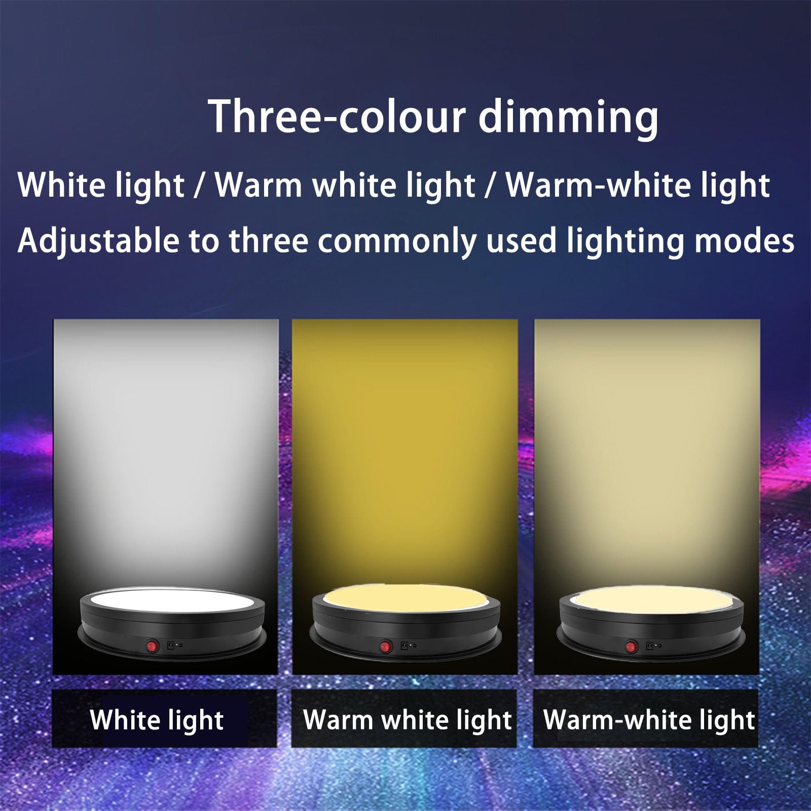 Espositore Girevole Elettrico da 42 Cm con Illuminazione a LED, Rotazione a 360 Gradi, Illuminazione a Tre Colori, velocità e Direzione Regolabili, Ideale per la Fotografia Black