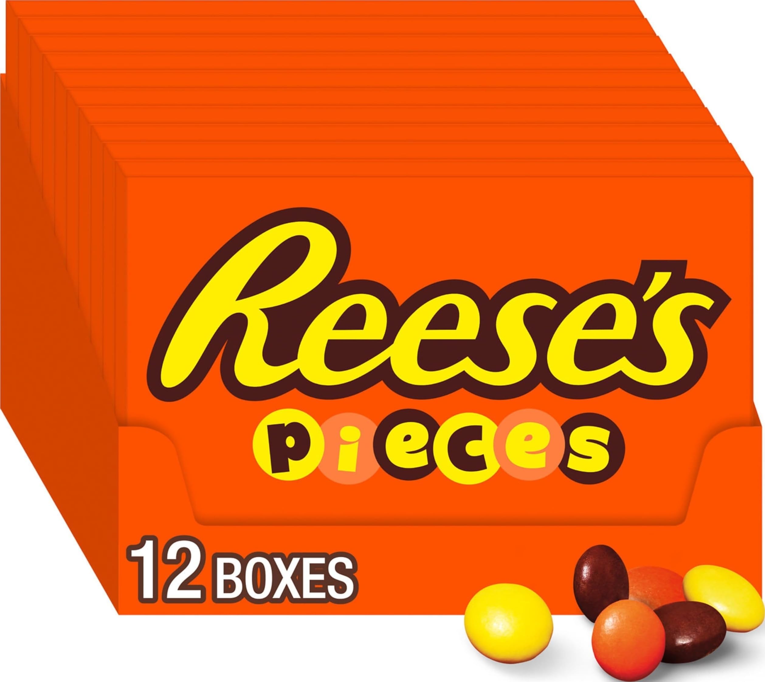 REESE'S PIECES Peanut Butter Candy in Crunchy Shell, 4 oz Boxes (12 Count)