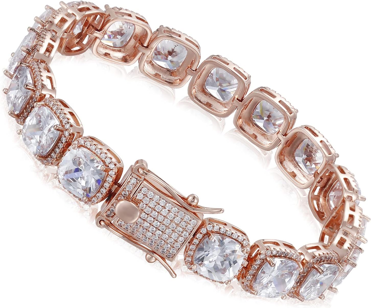 10mm Tennis Bracelet for Women Men 18K Gold/Rose Gold/White Gold Plated Iced Out Chain Bracelet With Full Iced Clasp - Sizes 7.5-8.5 Inch