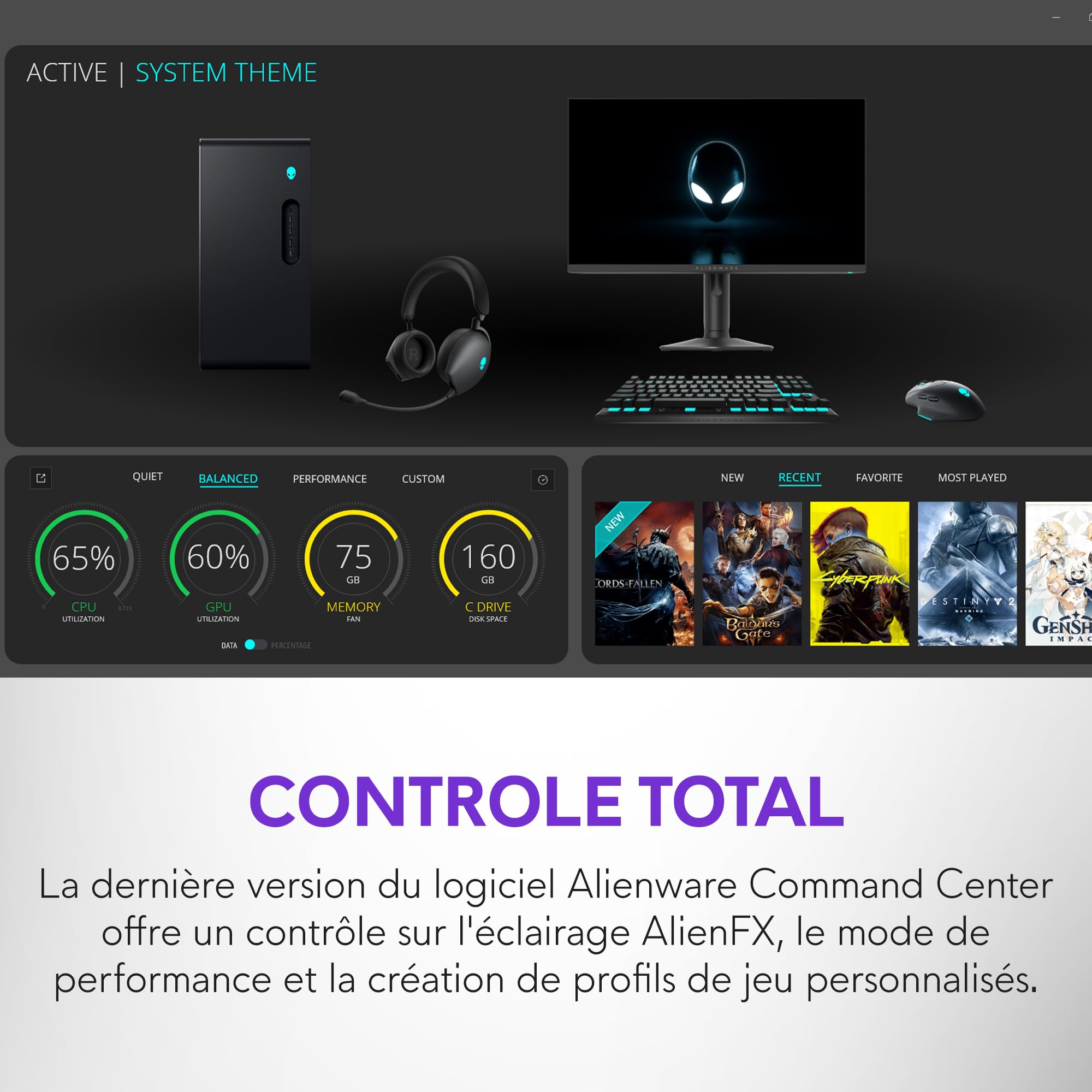 Alienware Aurora Ordinateur de Bureau Gaming, Intel Core Ultra 7 265KF