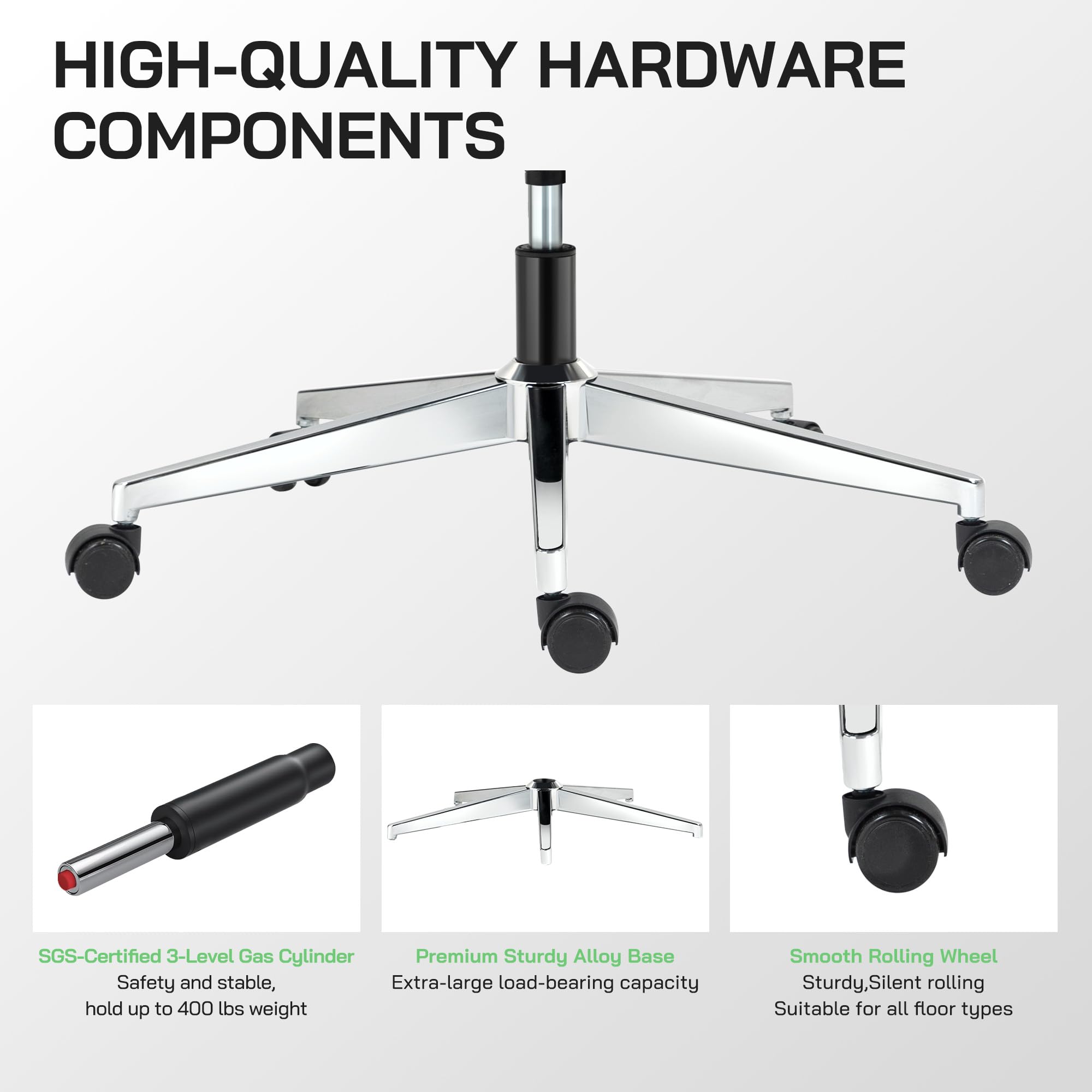 Silla de oficina ergonómica de malla con reposapiés, silla de juegos de malla de respaldo alto con soporte lumbar, soporte de espalda, reposacabezas y reposabrazos ajustables para oficina en casa 8