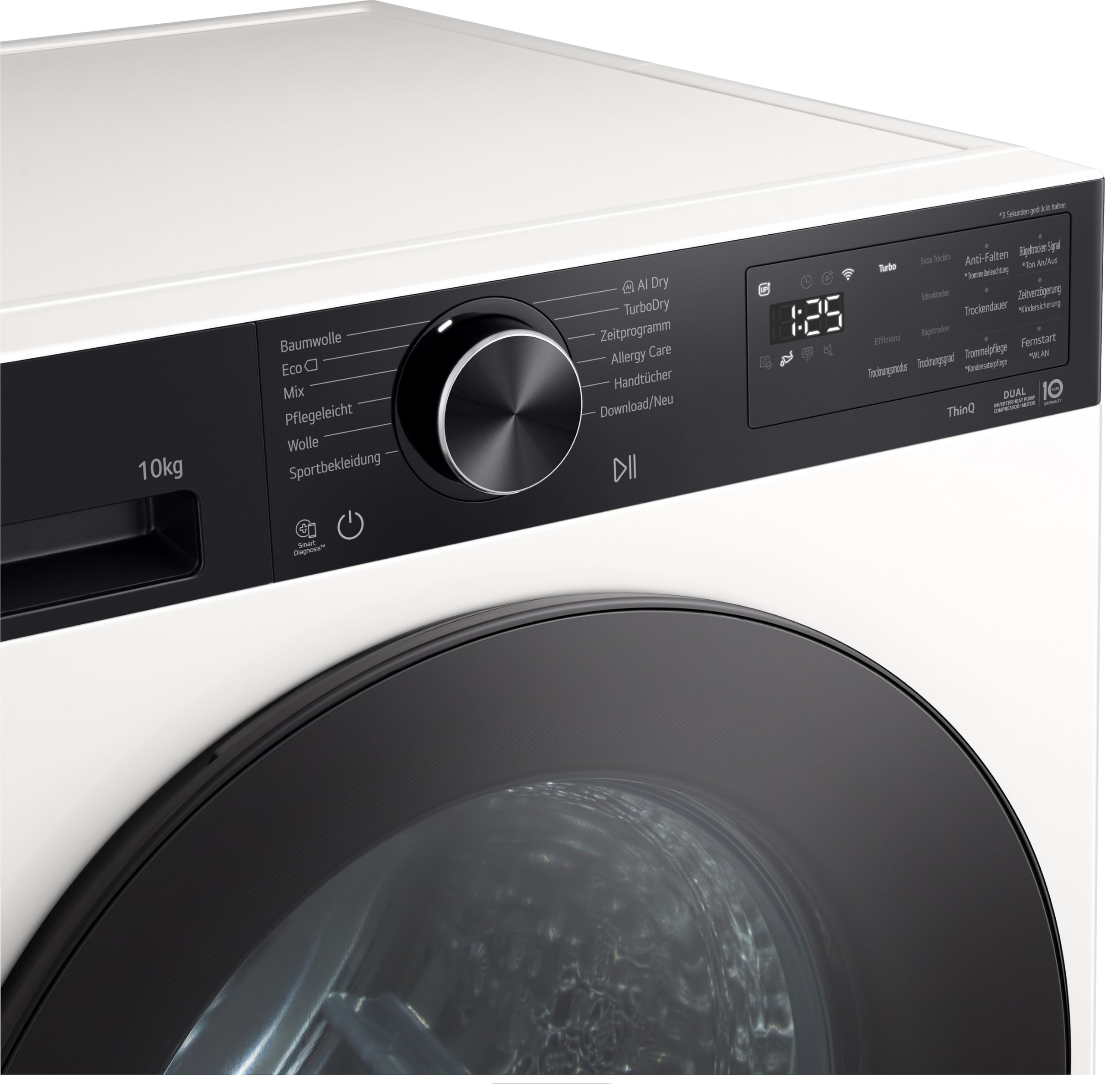 LG RT10X7P Wärmepumpen-Trockner (10 kg, Energieklasse C) mit AI Dry, TurboDry, selbstreinigendem Kondensator und ThinQ, Weiß