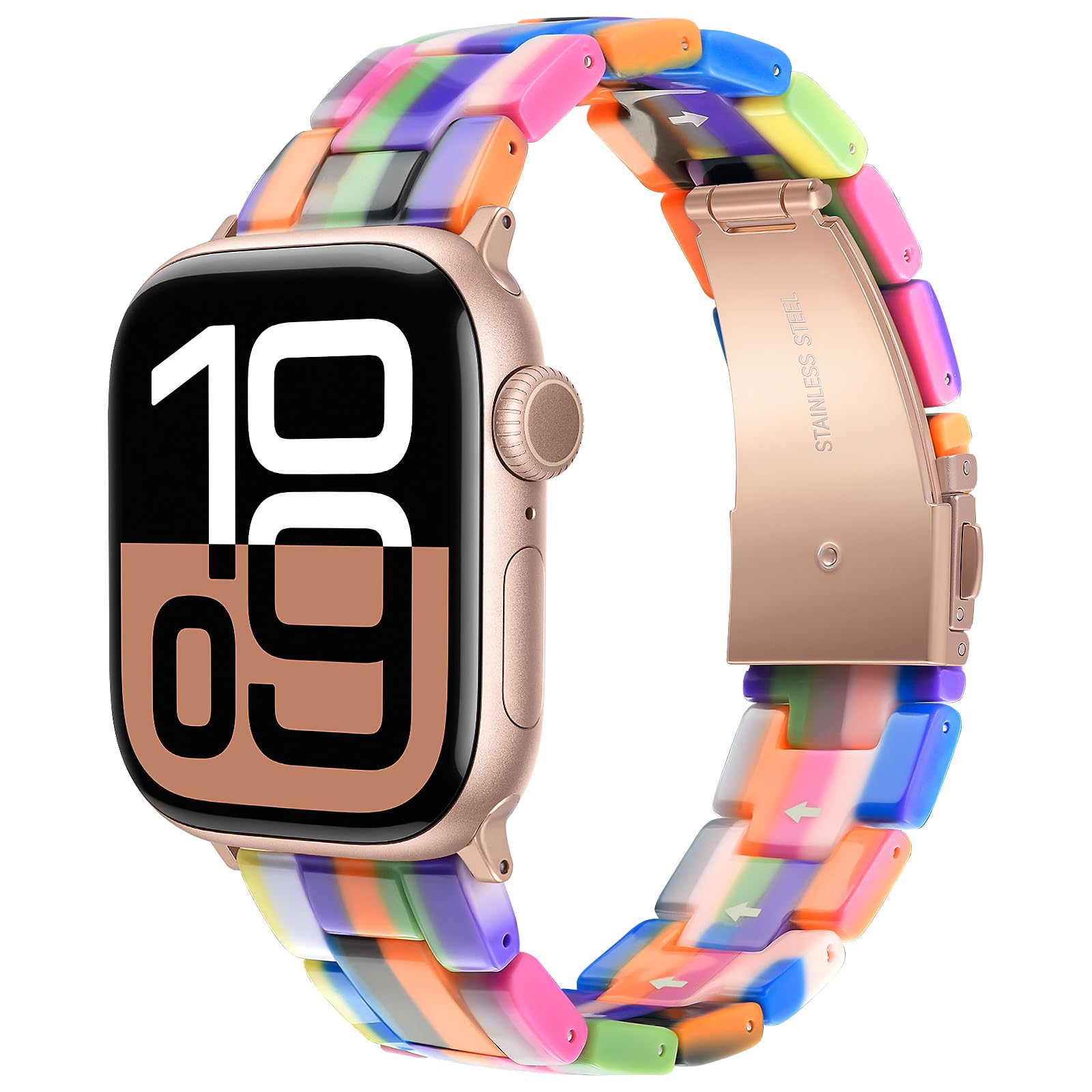V-MORO Resin Band Compatible with Apple Watch Series 7/8/9/10/11 41/40/38/42mm, Women Fashion Strap for iWatch Series 6/5/4/3/2/1/SE, Lightweight Bracelet Wristband Replacement, Ivory White-Rose Gold — view 23