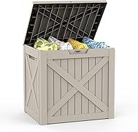 Vista 23 de Mars Villa Caja de almacenamiento para exteriores de 31 galones, contenedor de almacenamiento de resina impermeable, resistente a la intemperie y a