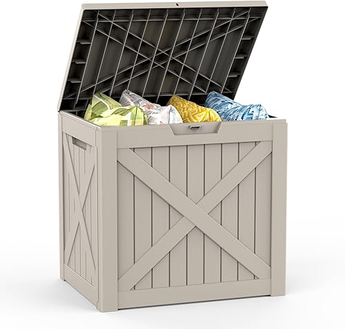 Miniatura 23 de Mars Villa Caja de almacenamiento para exteriores de 31 galones, contenedor de almacenamiento de resina impermeable, resistente a la intemperie y a