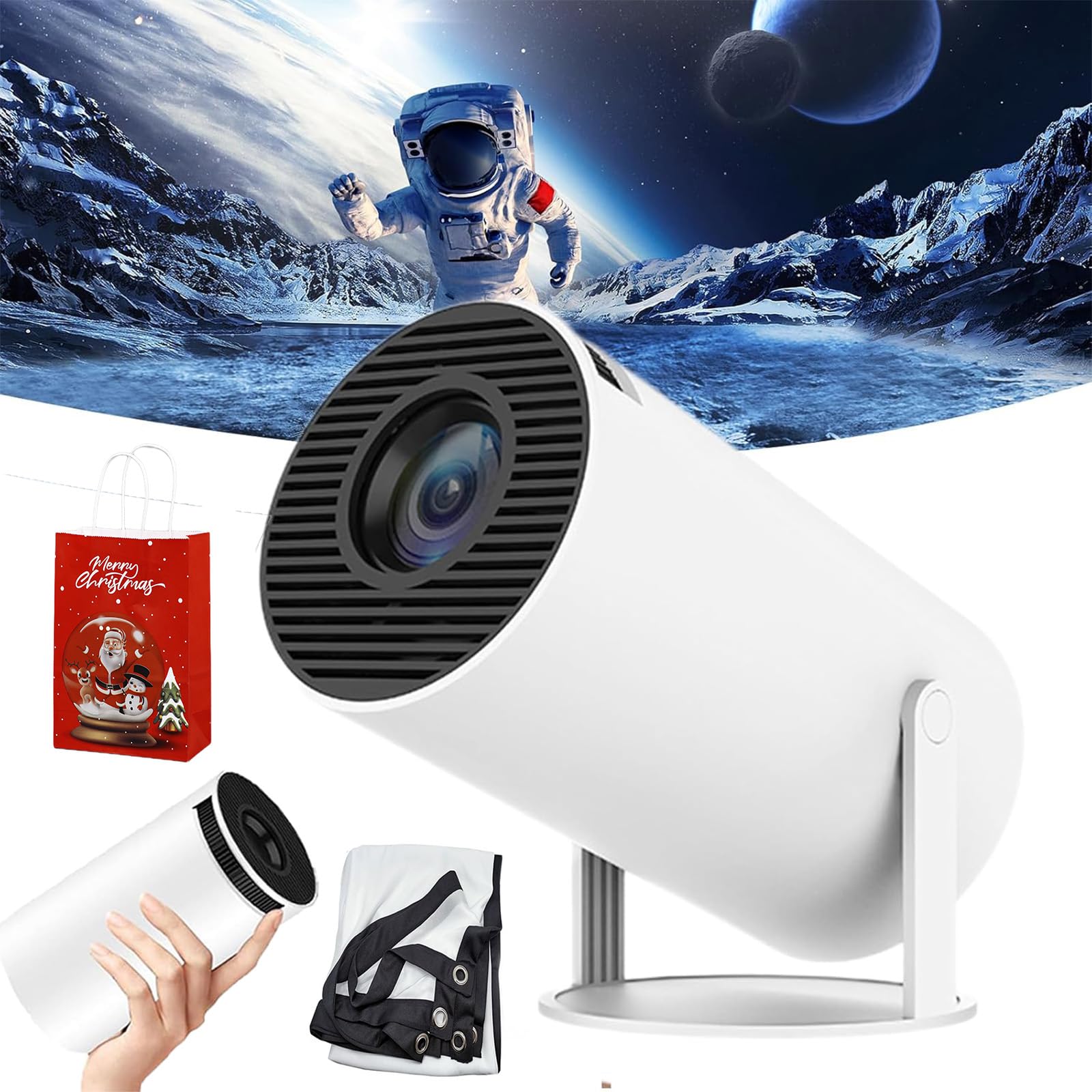Proiettore Wicked Af, Mini proiettore portatile Wicked Af Full HD, Proiettore portatile Wicked Af, Proiettore esterno portatile con schermo HD 4K, display da 130 pollici con correzione automatica,