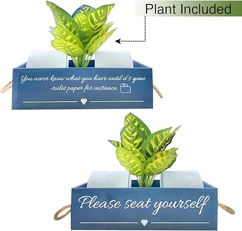 Miniatura 3 de Pret & Lively Caja de casa de campo, con texto en inglés "Please Seat Yourself, baño, cesta de almacenamiento, soporte para papel higiénico, regalo
