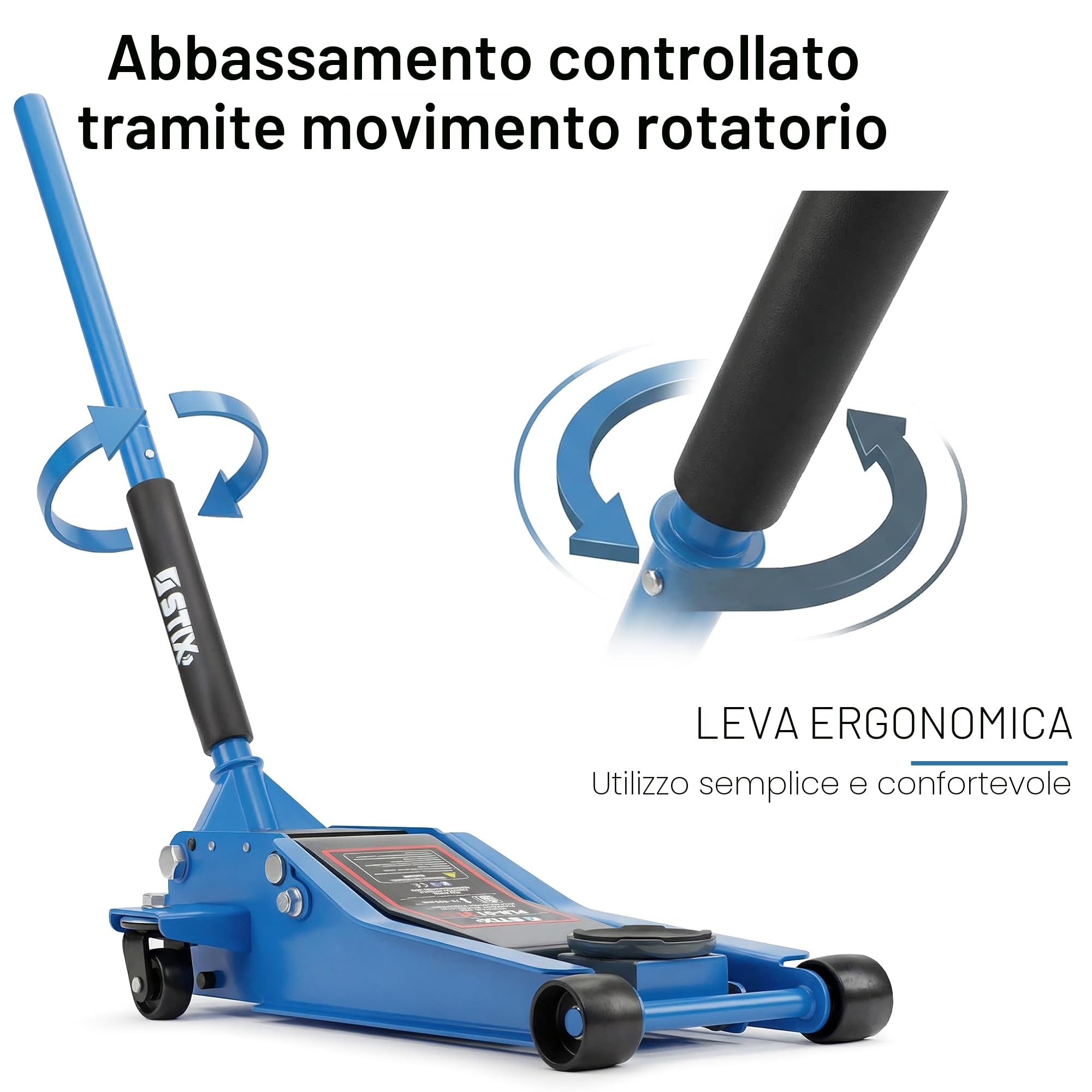 Cric Idraulico per Auto PLN-01 3T 75mm 505mm Doppia Pompa Officine Garage