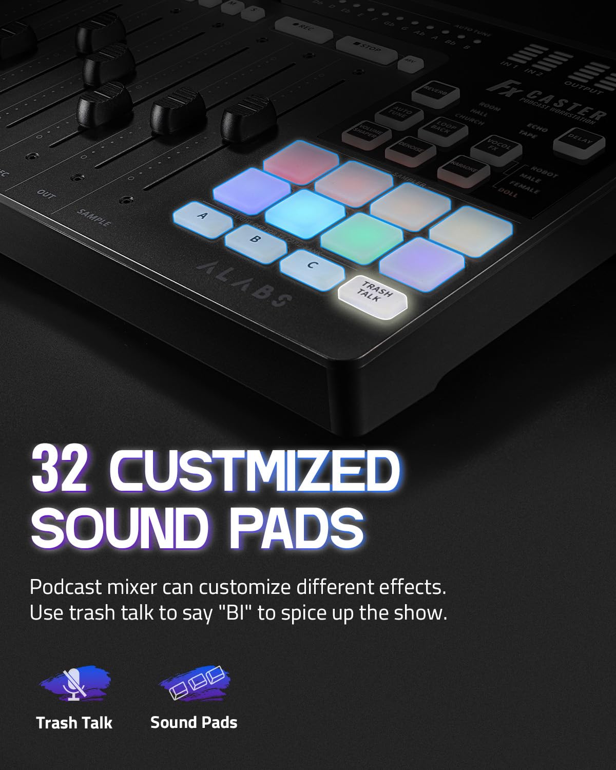 ALABS Fxcaster Podcast Equipment Bundle - All-in-One Podcasting Starter Setup with 7-Channel Soundboard, Audio Interface, and 25mm Diaphragm XLR Microphone for Live Streaming, Recording, and TikTok