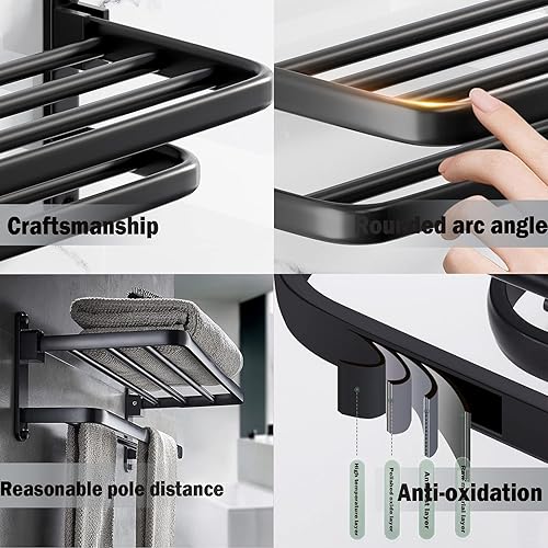 Miniatura 6 de BOZWELL Toallero de baño con dos toalleros, soporte de toalla de 16 pulgadas con estante BZ305-A (negro mate)