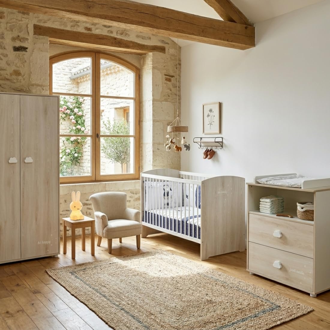 BABY PRICE Commode bébé | Commode 2 tiroirs et 1 Niche | Plan à Langer Inclus | Smile | 76 x 97 x 66cm | Fabriqué en France | Babyprice par Sauthon