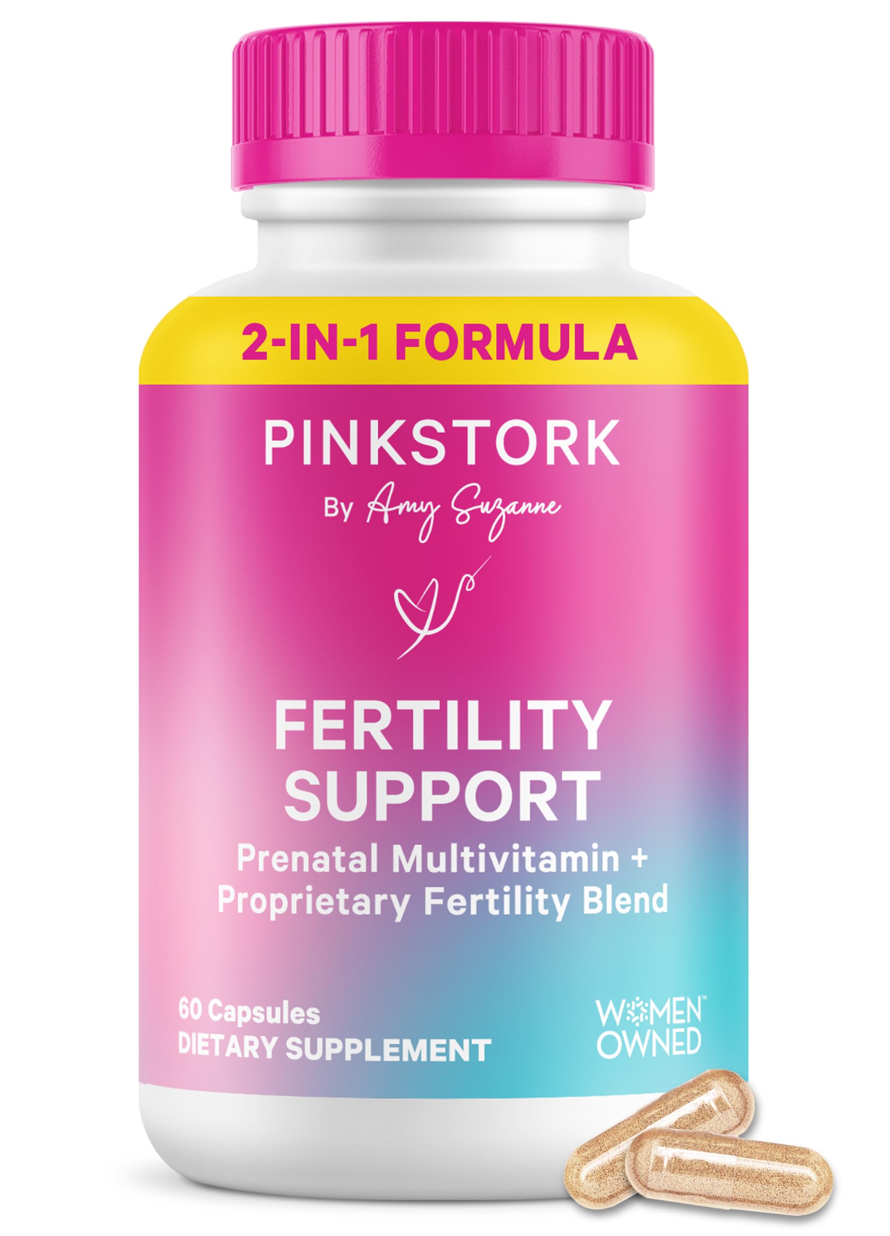 Pink Stork Fertility Supplements for Women | 2-in-1 Conception Support with Inositol, Folate + CoQ10 | Cycle Regularity, Hormone Balance + Reproductive Wellness | 60 Capsules