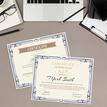 Certificate Paper, 50 Sheets Blank Certificate Paper with Blue Border for Graduation Diploma, Achievement Awards, Recognition Documents etc, Laser and Inkjet Printer Friendly, 8.5x11 inches