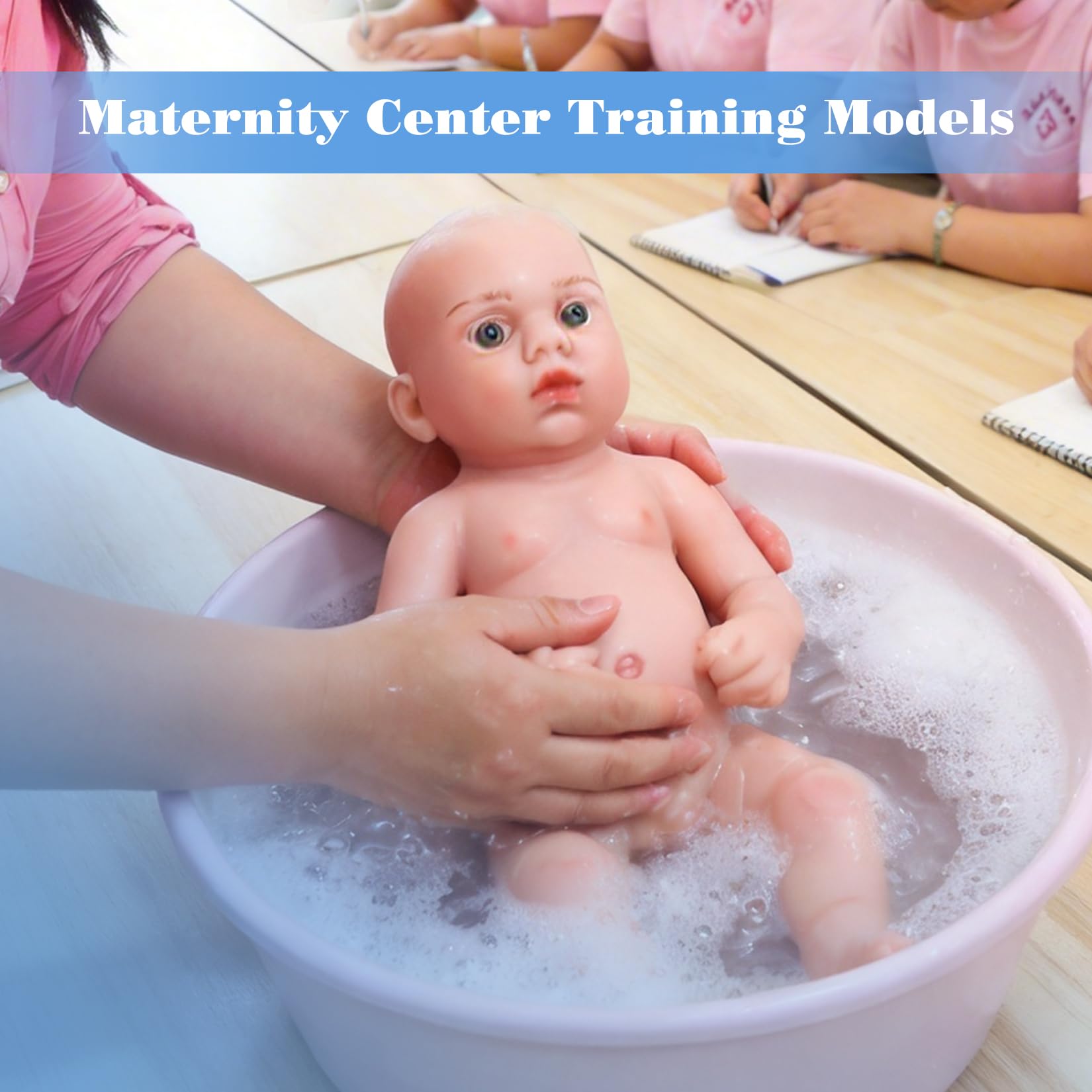 Realistische Silikon Anatomie-Puppe 39cm 1,8kg Lebensechte Neugeborene Junge mit Offenen Augen Hyperrealistisches Medizinisches Übungsmodell für Hebammenschulung & Emotionale Therapie, Natur