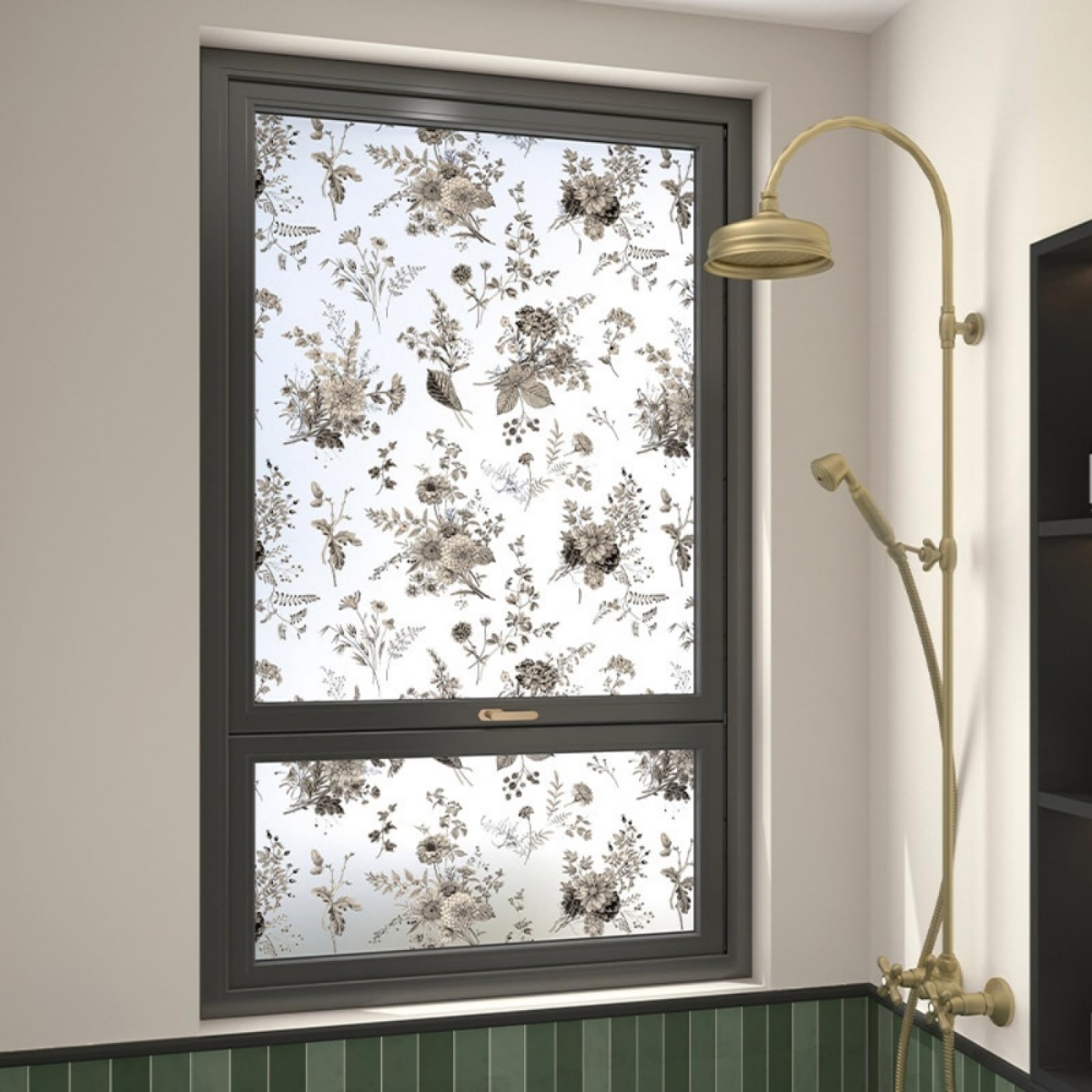 Fensterfolie Blickdicht 90x200CM Retro Blumen Statisch Selbsthaftend Dekorative Folie, Abnehmbare Glasfolien Anti-UV, für Badezimmer küche