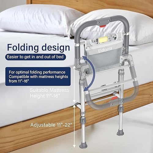 Miniatura 2 de Rieles de cama plegables para la seguridad de adultos mayores - Riel de cama resistente para personas mayores con altura ajustable, rieles laterales