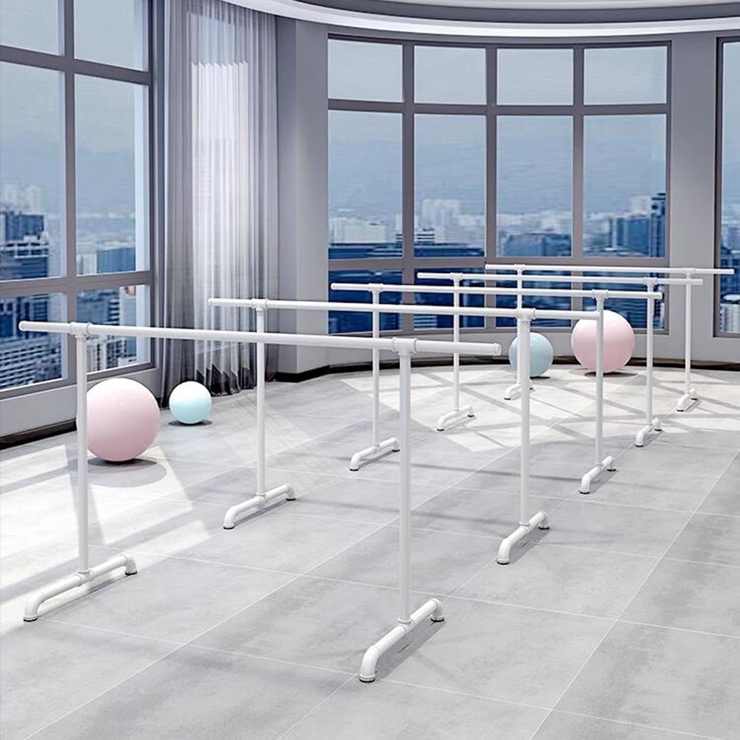 Przestrzenny ochronny teleskopowy drążek taneczny, niezależny przenośny drążek do tańca, stabilny stojak do tańca domowego fitness sprzęt baletowy, biały - 100 x 60 x 100 cm