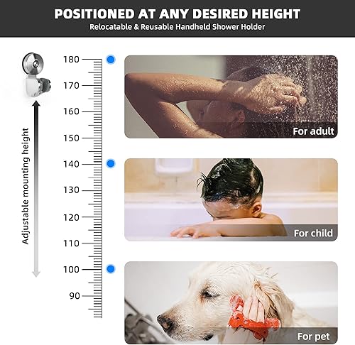 Miniatura 4 de YOHOM Soporte de cabezal de ducha con ventosa, soporte de ducha de mano, soporte ajustable para manguera de ducha al vacío, boquilla rociadora, clip