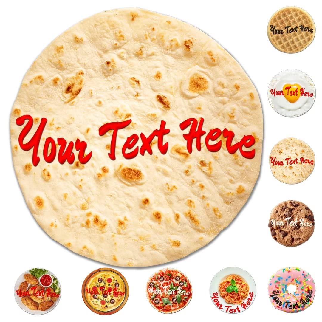 Aokizkdzsw Custom Funny Round Tortilla Blanket with Name and Text,Personalized Novelty Gifts Throw Food Blanket, Customized Soft Wrap Blankets for Adult and Kids or Teen — image 1