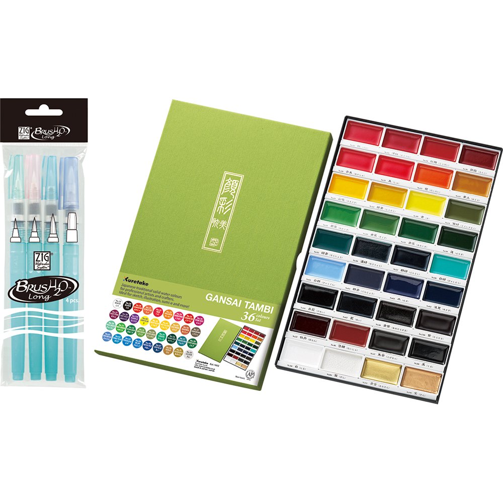 (36 Colours and 4 waterbrush pens) - MC2036V Gansai Tambi 36 Colour Set (36Colors with 4 pens set)