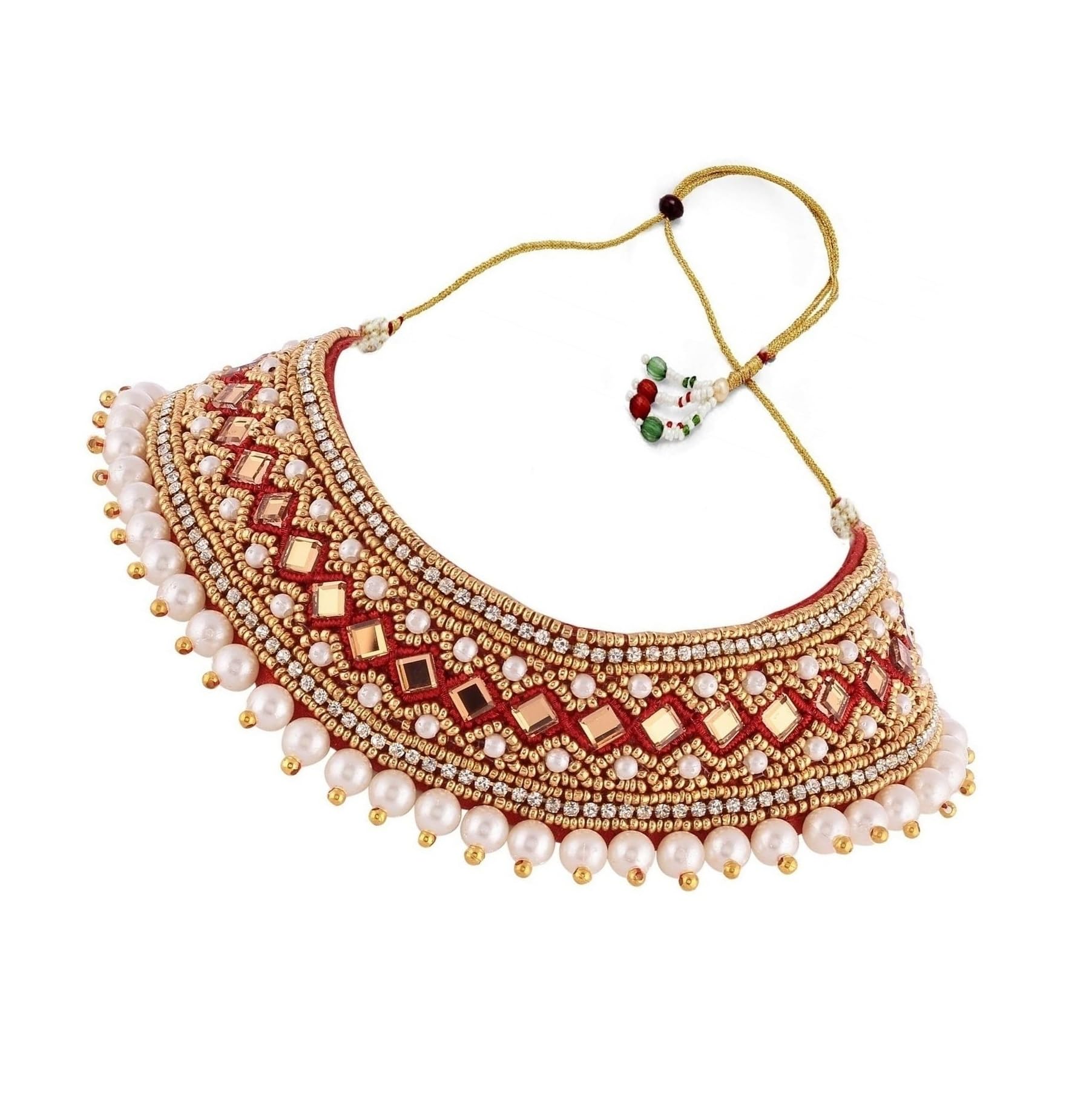 VAMA Fashions Red Zardosi Embroidery Thread Work Kapada cloth necklace jewellery Collar Neck choker set for Girls & Women (B0B4GH59MQ) Amazon Price History, Amazon Price Tracker