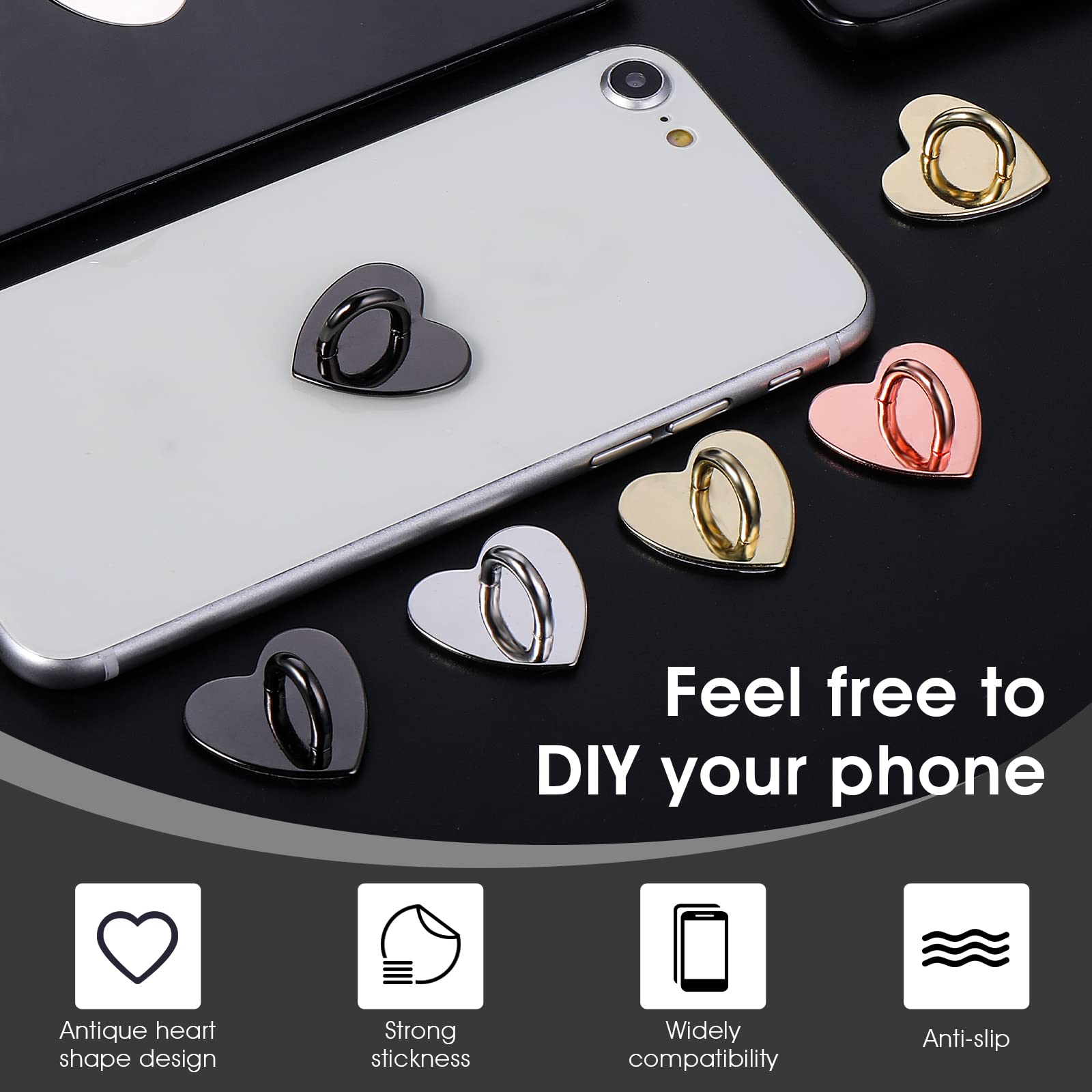 Amazon.com: 12 Pcs Metal Phone Charm Hook Ring, Adhesive Finger Grip Loop  Stand Holder with Heart Pad, Universal Cell Phone Keychain Strap for DIY  Case Pad Tablet Accessories : Cell Phones &