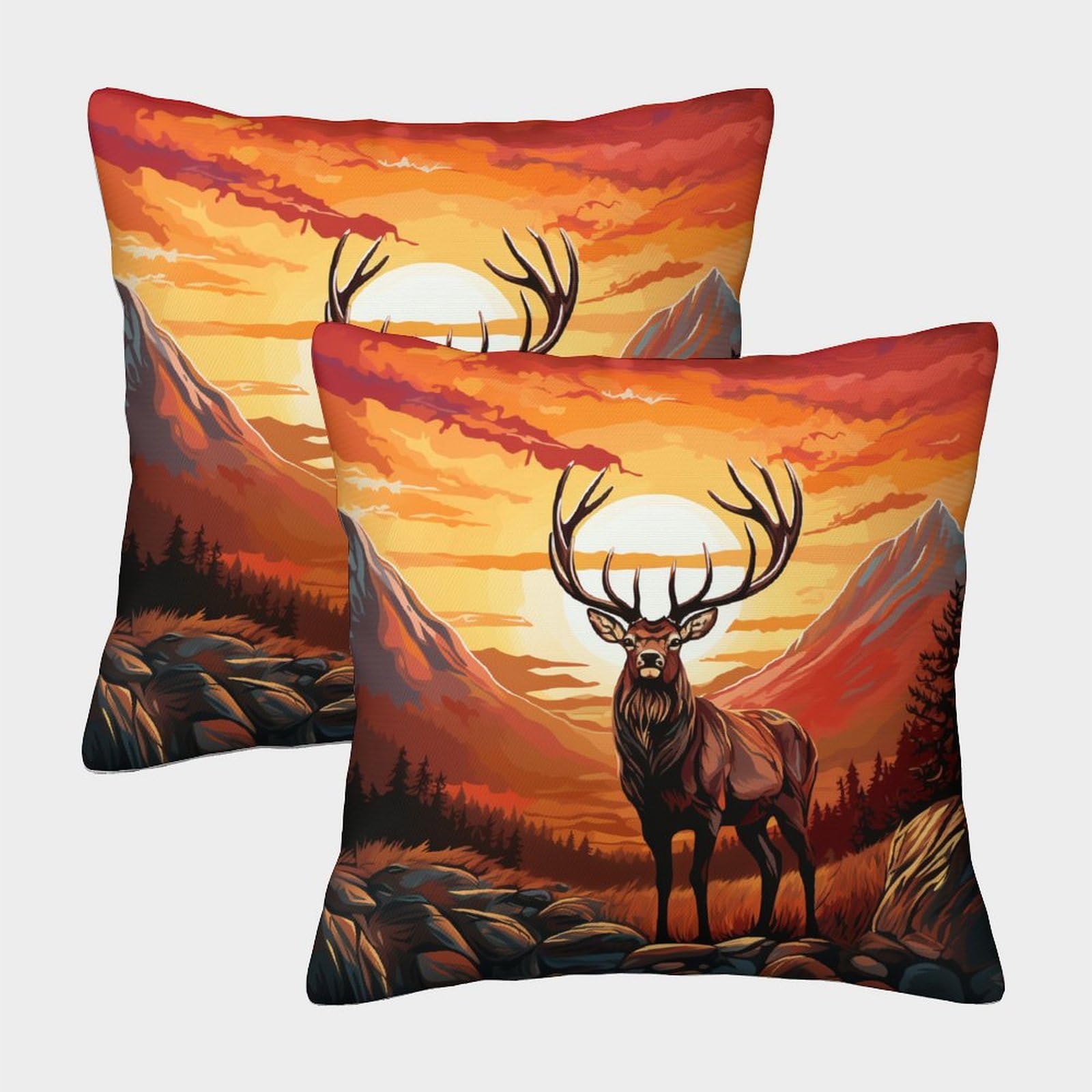 Qfvansiyo Style-9 Deer Set Of 2 Homeware Cushions Invisible Zipper Decorative Throw Pillow Cases For Sofa Chair Bedroom Living Room Kitchen Decorative 45X45cm
