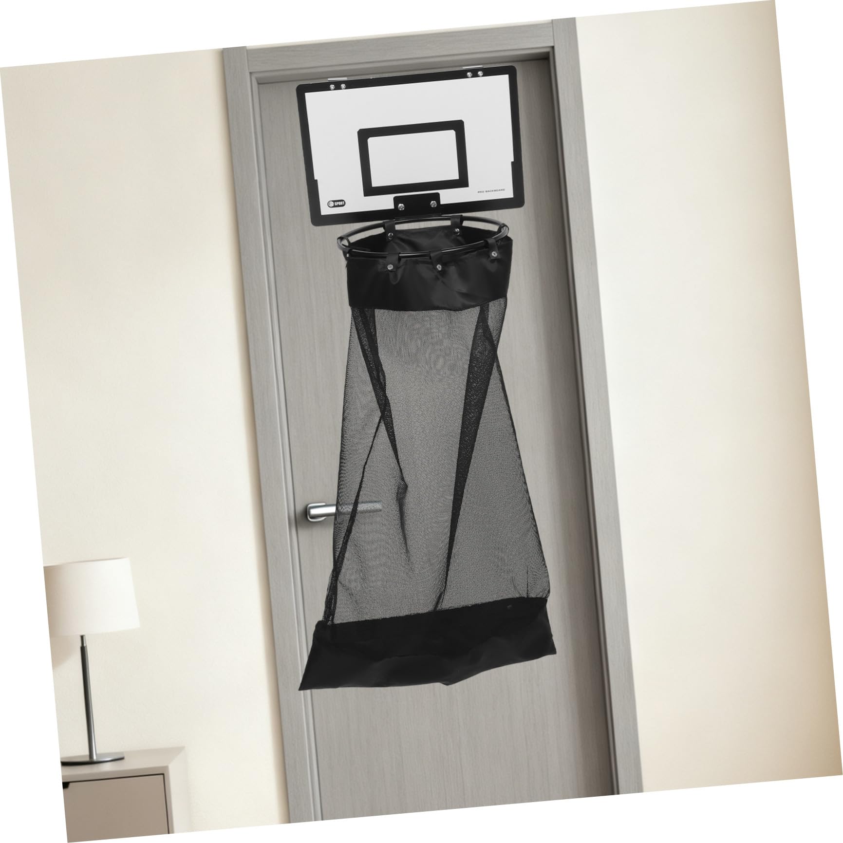Basketballkorb Wäschekorb Schwarz mit Netz und Reißverschluss