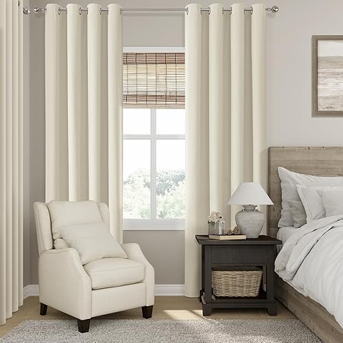 Miniatura 34 de ChrisDowa Cortinas 100% opacas de abedul liso de 96 pulgadas de largo, 2 paneles para dormitorio, sala de estar, oscurecimiento de la habitación de