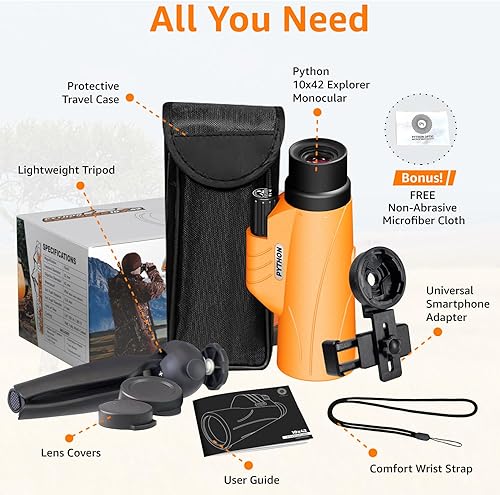Miniatura 4 de Python - Telescopio monocular Explorer de 0.394 x 1.654 in con adaptador para teléfono inteligente y trípode, telescopio monocular de alta potencia,