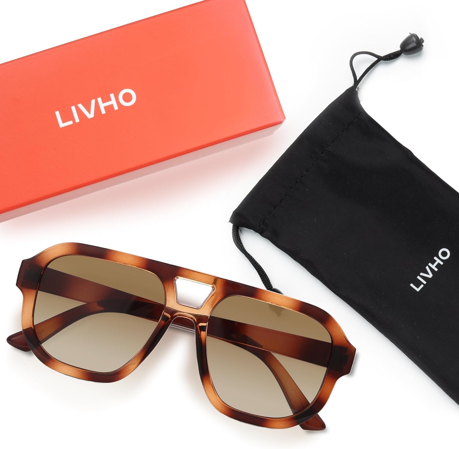 livho Trendy Polarized Square Aviator Sunglasses Women Men Square Eyewear Frame, Retro Sun Glasses for Women Men 2024 Shades Brown Tortoise/Brown