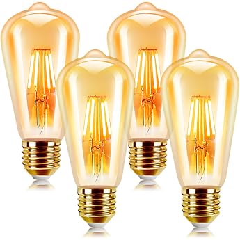 EXTRASTAR Edison Vintage Light Bulb E27 LED Lamp ST64 6 W Warm White 2200 K Light Bulb Ideal for Nostalgia Caf  Bar and Retro Lighting - Pack of 4