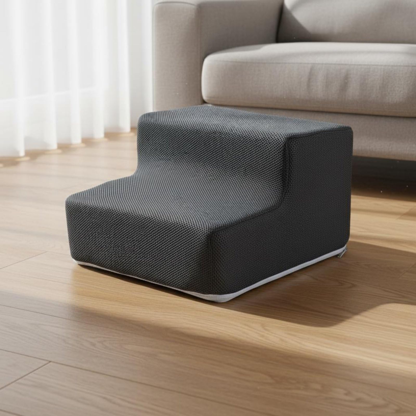 Rampa Industrial Escalera para Mascotas Portátil de Espuma con Superficie Antideslizante y Funda Lavable Adecuada para Facilitar Acceso de Perros a Muebles en Dormitorio, Rosa, 2-Pasos