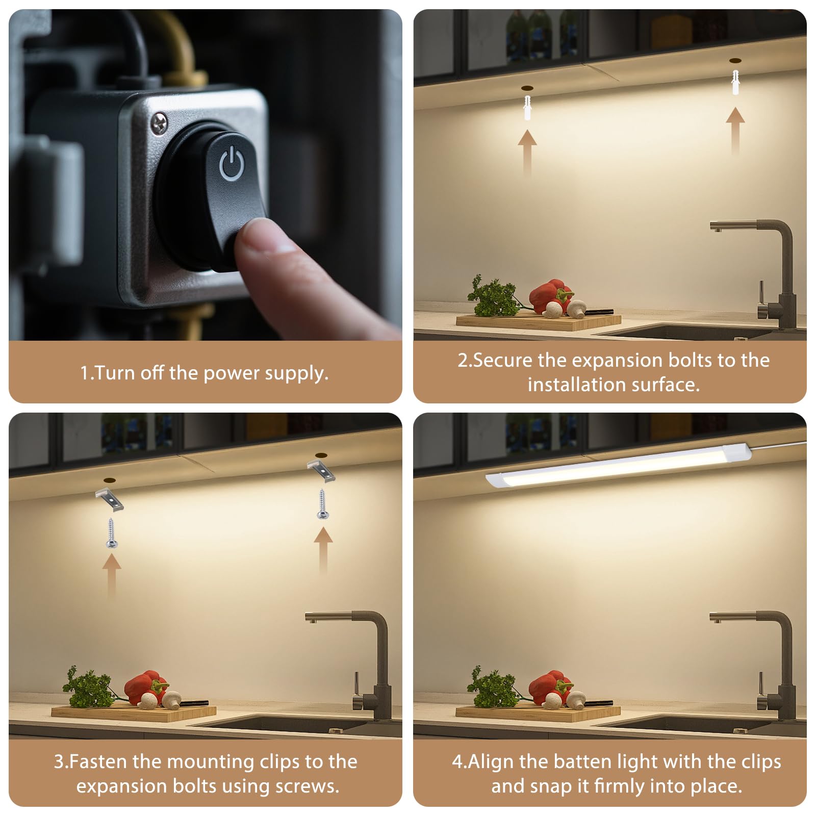 Aigostar Luz LED Armario Cocina 90cm, Luz Súper Brillante 3750 lm, Blanco Natural 4000K, Ancho 7,5cm, Apta Para Cocinas, Armario, Baños y Dormitorios, Modelo Enchufable, 3 Unidade