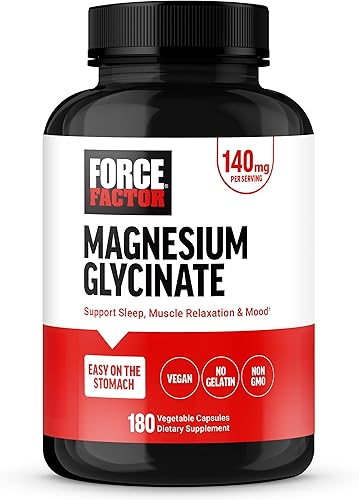 Force Factor Glicinato de magnesio, suplemento de magnesio para mujeres y hombres para apoyar el sueño, la relajación muscular y el estado de ánimo,