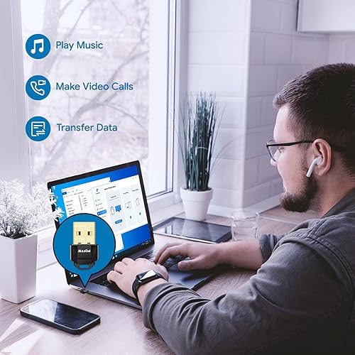 Miniatura 2 de Adaptador Bluetooth para PC 5.3, Maxuni USB Bluetooth Dongle 5.3 EDR adaptador para portátil, teclado, ratón, auriculares, altavoces, Bluetooth de