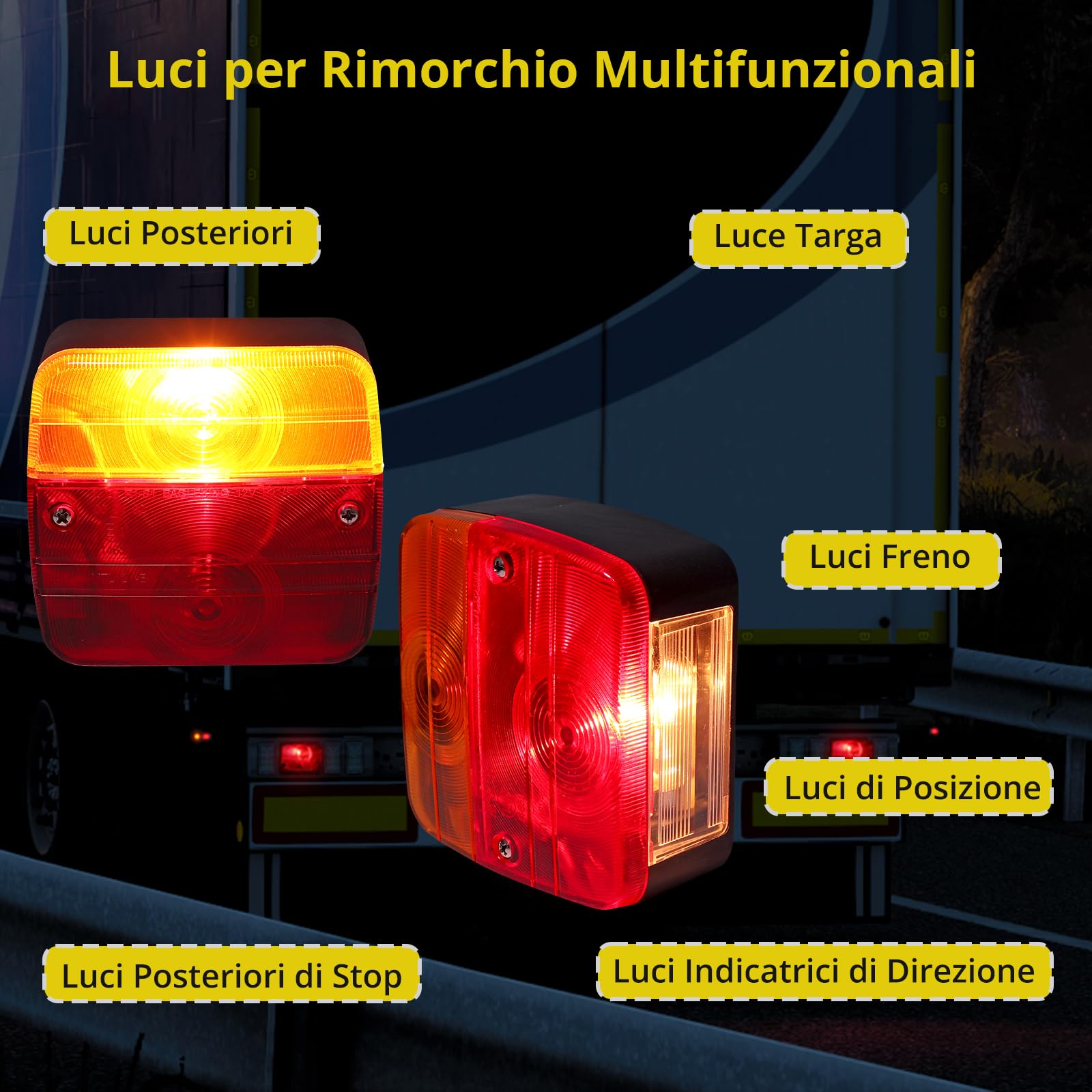PROZOR 2pz Luci Posteriori 12V 21W Set di Lampada Posteriori Rimorchio E13 Omologate con Cavo 7 m Spina 7 Pin Luci per Auto Multiuso in PMMA e ABS per Rimorchio Camper Camion Trattorere