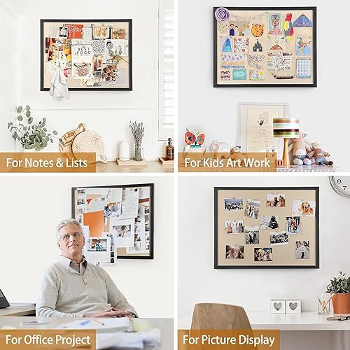 Miniatura 7 de Miratino Tablón de anuncios grande de 23 x 18 pulgadas con tableros de corcho de lino, decoración de pared, pin para colgar, pantalla con marco de