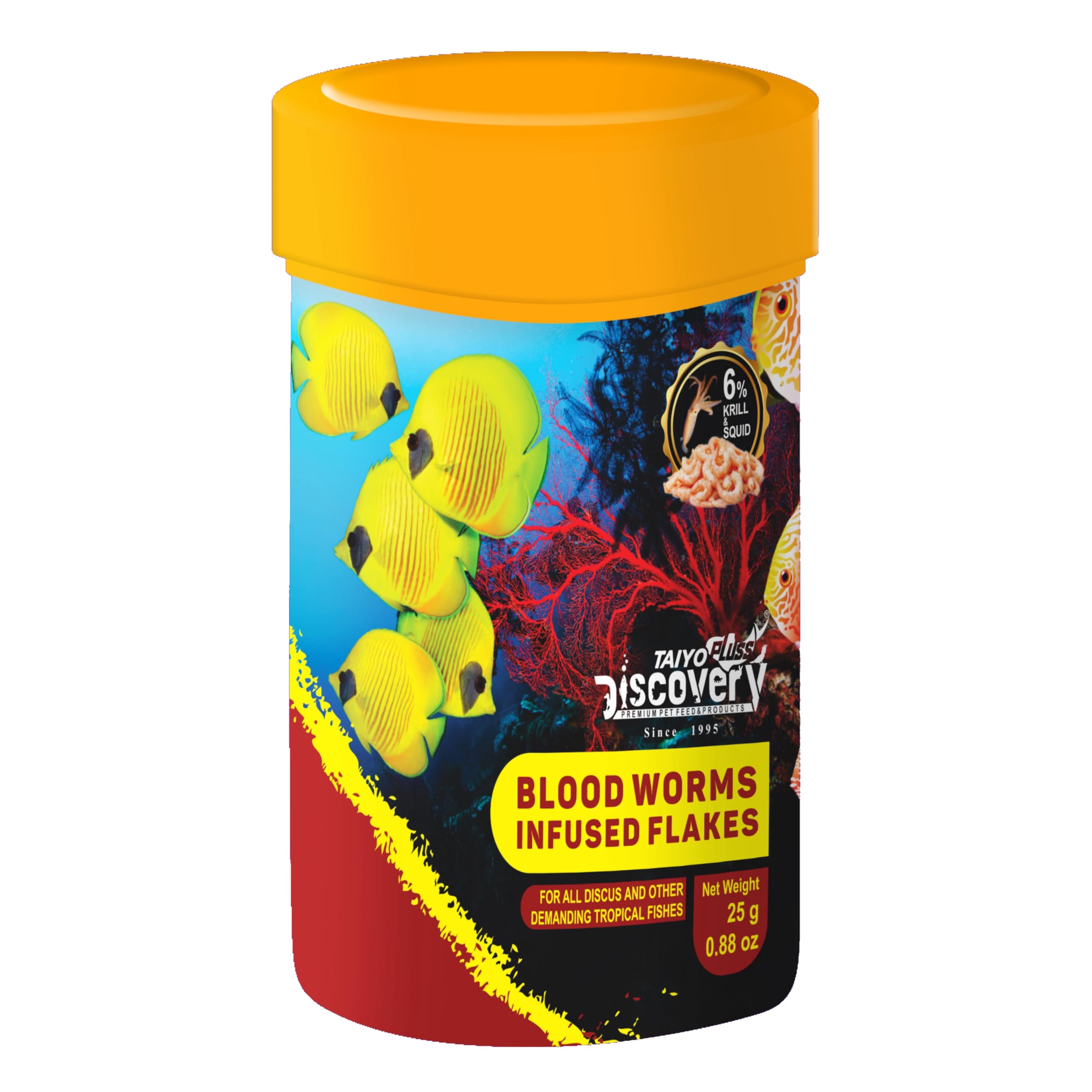 Bloodworms Infused Flakes Fish Food - 25 g (Pack of 1) | Premium Slow Sinking Diet for Fishes with Krill & Squid for Active Growth & Coloration