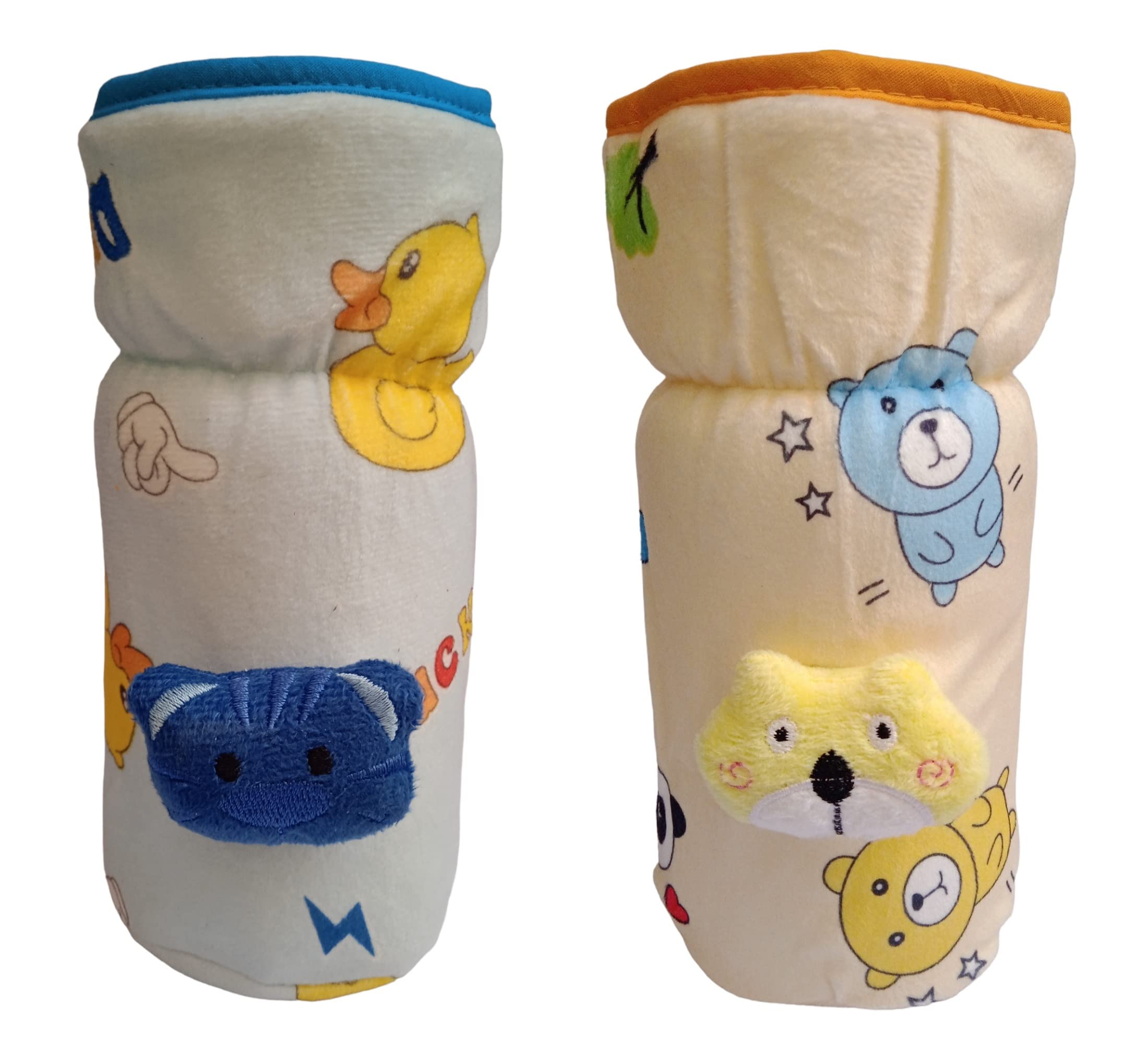 Manan Shopee Bottle Covers for Philips Avent/Broad Neck Soft Plush Stretchable Baby Feeding Bottle Cover with Strap for 240ml,250ml,260ml,330ml (Multi Print Blue-Yellow)