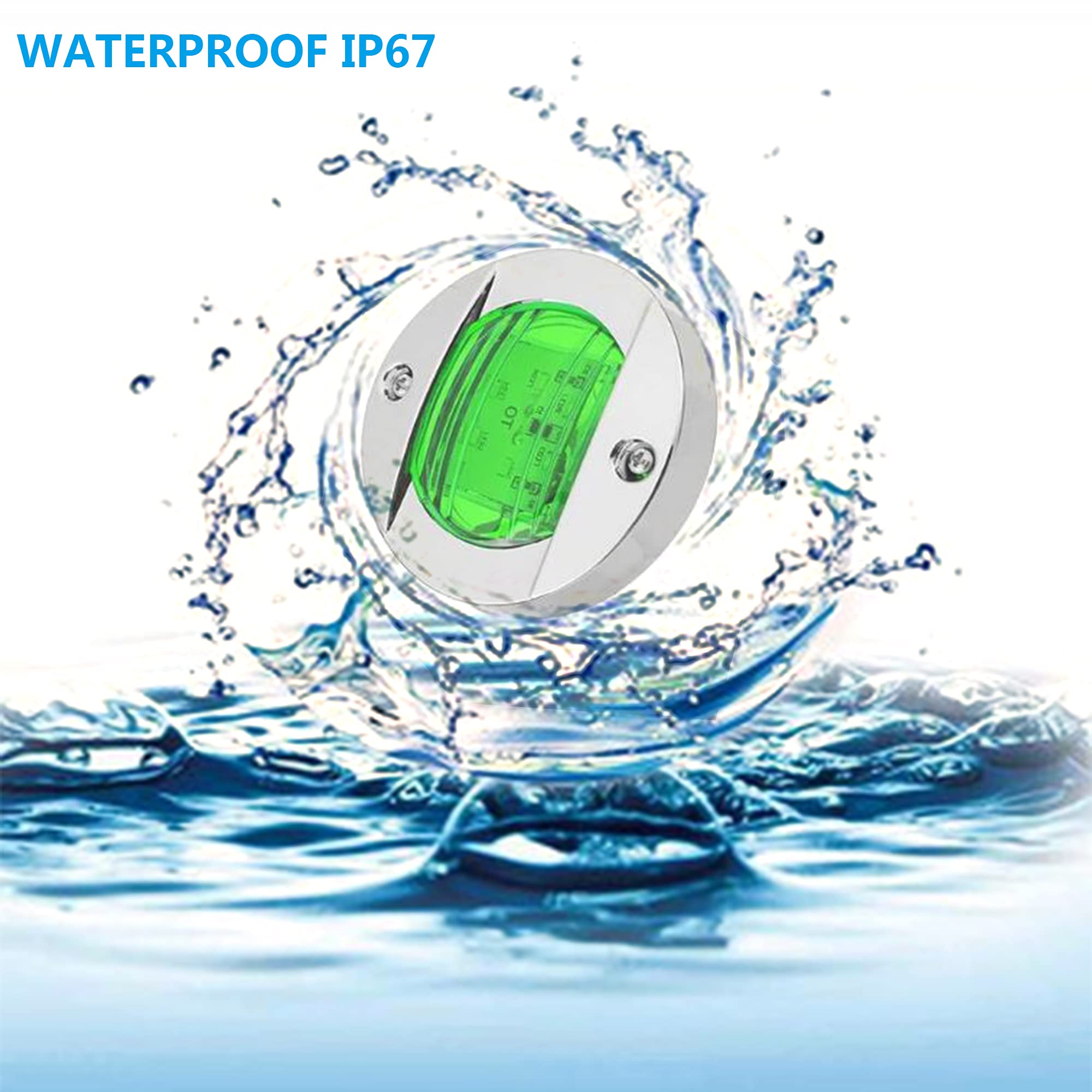 UWDESY 4Pcs Green LED Marine Boat Light, DC 12V LED Boat Interior Light Navigation Lights Side Marker Light for Boat Deck LED Yacht Round Transom Anchor Stern Mount Light, LED Boat Courtesy Light